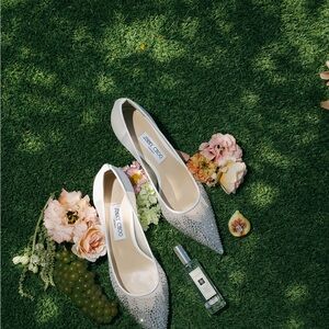 Jimmy Choo White Heels with Crystal Accents “Love 65”